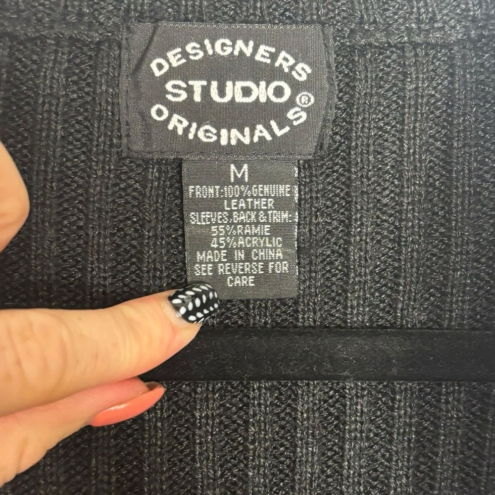 Vtg. Designer Studio Orig. Patchwork Suede Leather-Knit Zip Up Jacket Sweater M - Picture 4 of 10